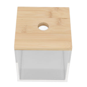 Clear Acrylic Coffee Capsule holder with clear box and natural bamboo lid, featuring a round opening for easy access