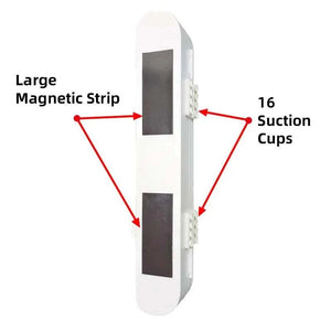 Cling Film Cutter Box in white ABS plastic with large magnetic strips and 16 suction cups for secure mounting