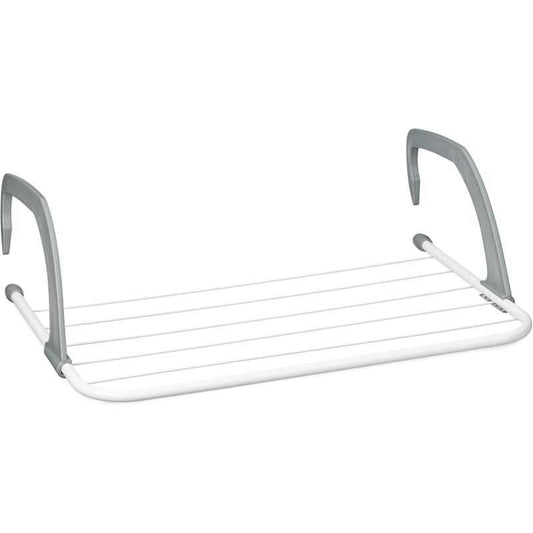 Clothes Dryer hanging airer in white and grey steel with plastic fittings, featuring multiple drying bars and adjustable hooks