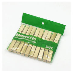 Bamboo Clothes Pegs with Spring – Windproof Clothespins, 20-Pack