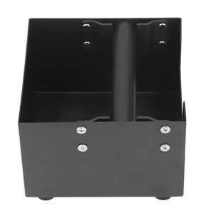 Coffee Knock Box in black metal with a central rubber-wrapped knock bar, open square body and visible base feet