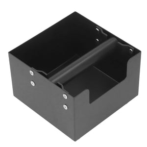 Coffee Knock Box in matte black with a square metal body and a thick rubber-wrapped crossbar for knocking out espresso grounds