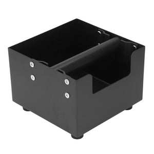 Coffee Knock Box with a matte black square metal body, raised rubber knock bar, open top and non-slip feet