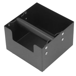 Coffee Knock Box with a black stainless steel square body and removable rubber-wrapped knock bar