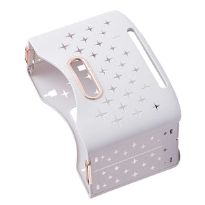 Collapsible Laundry Basket in pale blush plastic with rose gold hinges, star-shaped ventilation holes and a built-in handle