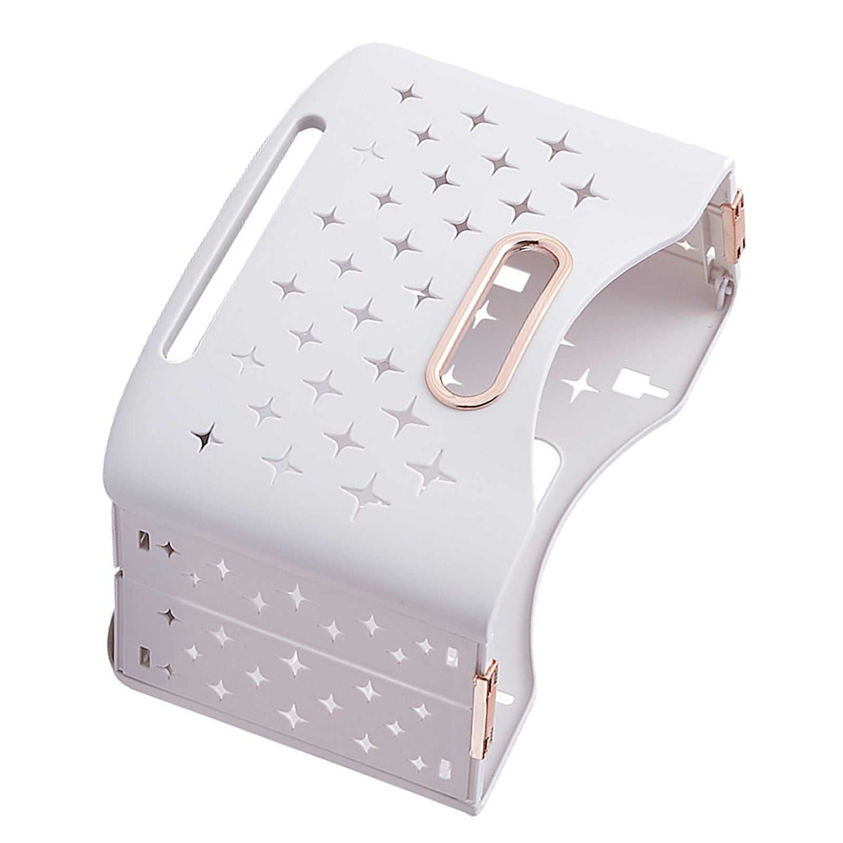 Collapsible Laundry Basket in pale lavender plastic with star-shaped ventilation cutouts, rose-gold accents and fold-flat design