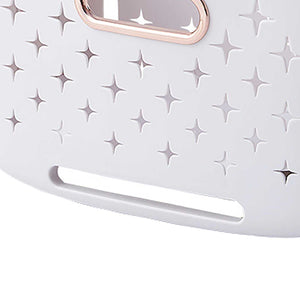 Collapsible Laundry Basket close-up showing white plastic with raised star-shaped ventilation holes and a rose-gold handle
