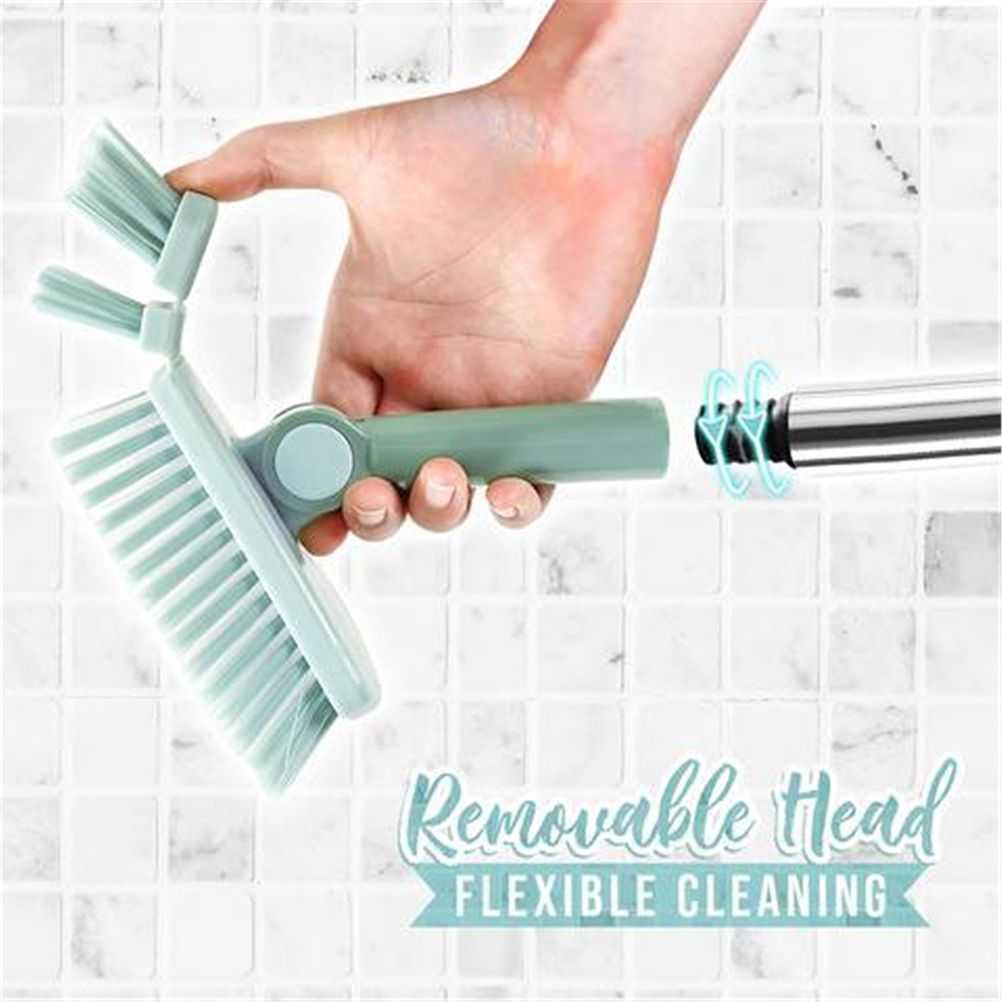 Corner Scrub Brush with a mint green flexible detachable head, white bristles and a stainless steel handle connector