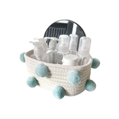 Cotton Rope Storage Basket with Fur Ball – Woven Organiser for Bedroom, Bathroom & Living Room