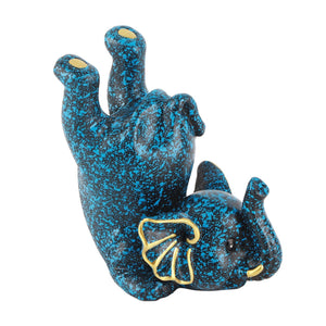 Creative Attraction Small Elephant glasses holder in blue speckled resin, shaped as a playful elephant with gold accents