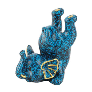 Creative Attraction Small Elephant glasses holder in blue speckled resin, featuring an upside-down elephant with gold accents