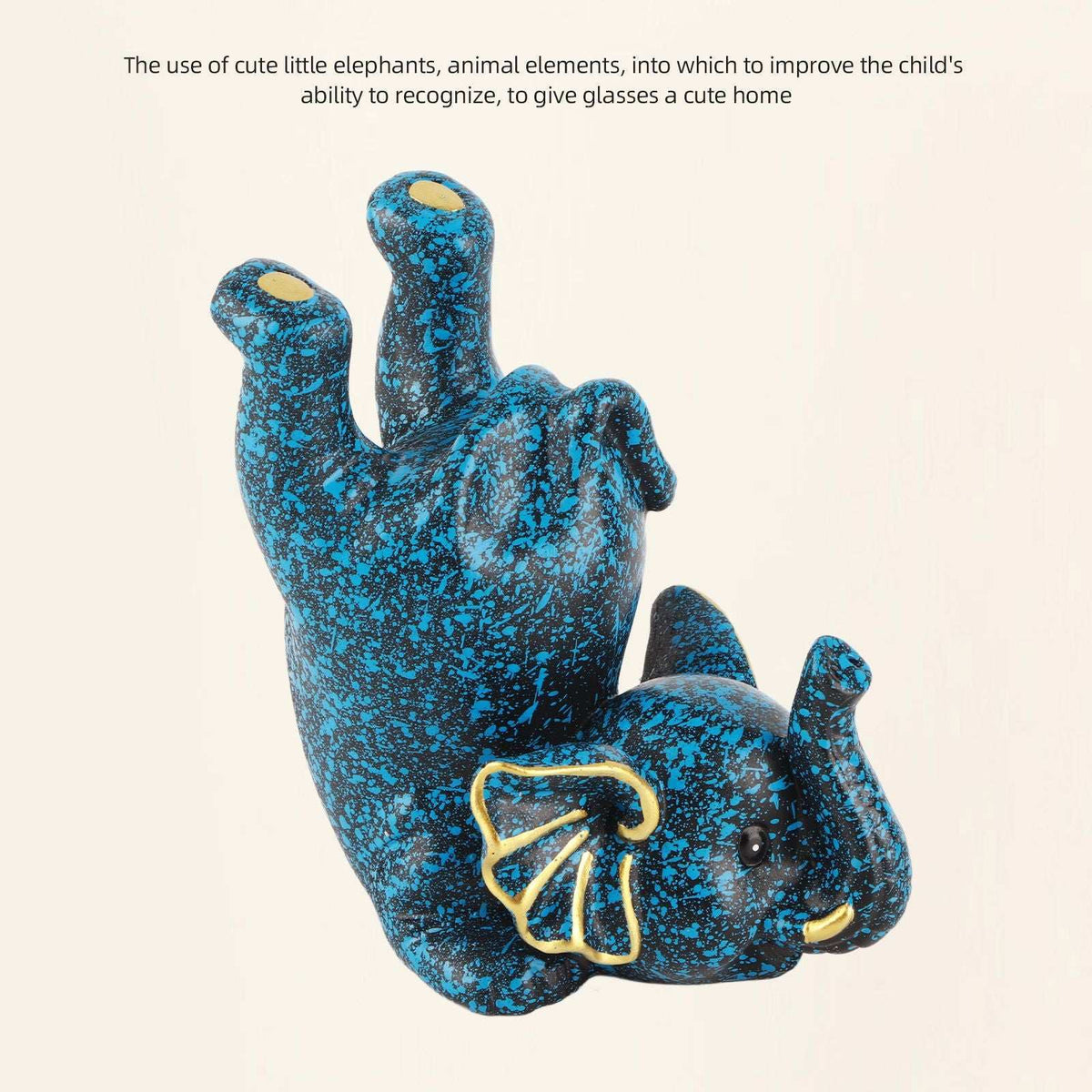 Creative Attraction Small Elephant glasses holder in blue speckled resin, featuring a playful upside-down elephant design