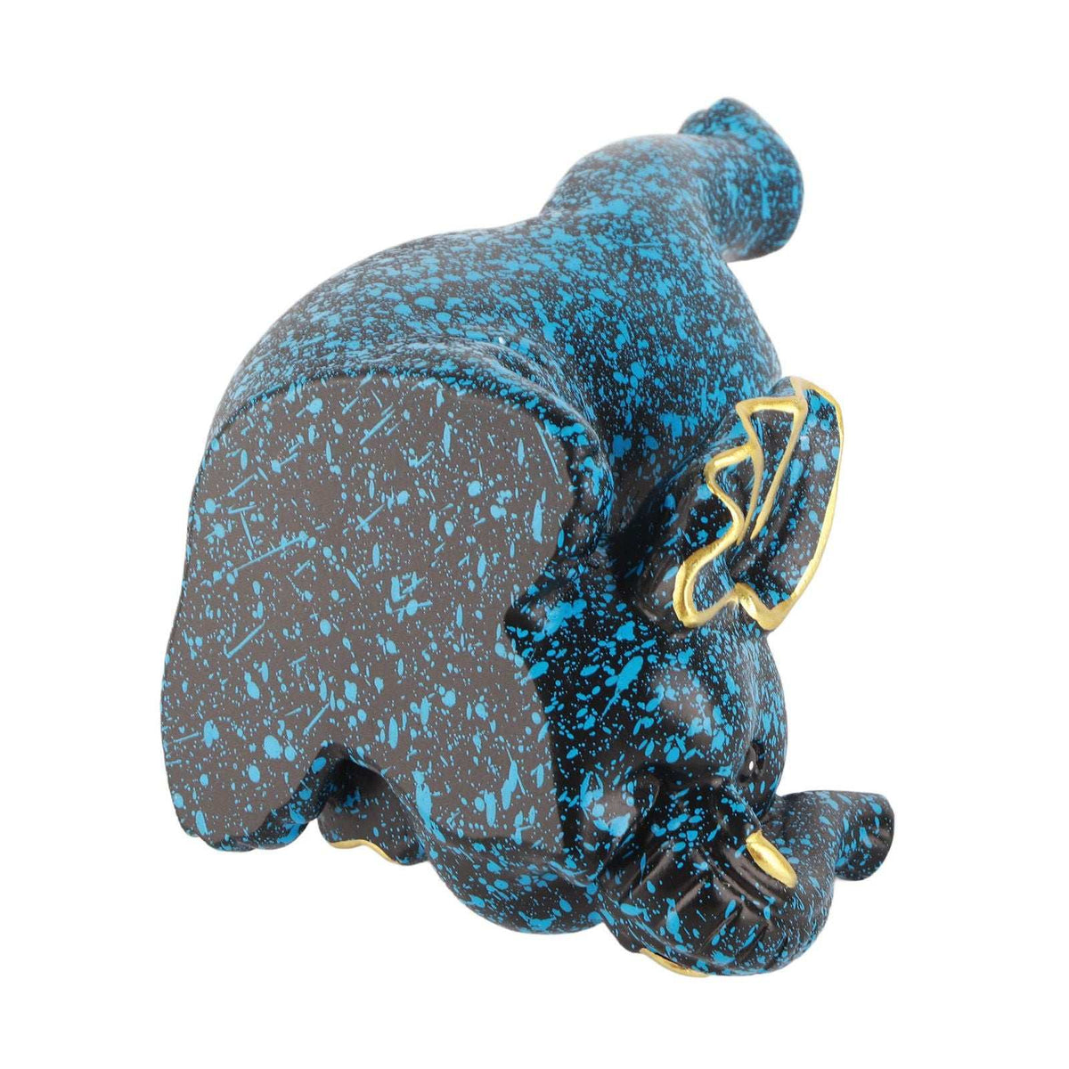 Creative Attraction Small Elephant glasses holder in dark blue and black speckled resin, with gold-trimmed ears and curled trunk