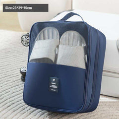 Waterproof Foldable Travel Shoe Bag – 3-Layer Storage Organiser, 2-Pack (Dark Blue)