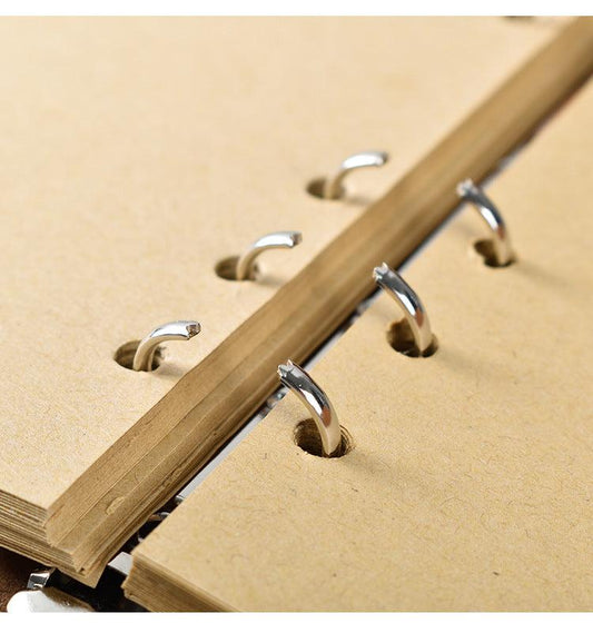 Dark Brown Vintage A5 refillable journal with thick blank paper and shiny metal ring binding