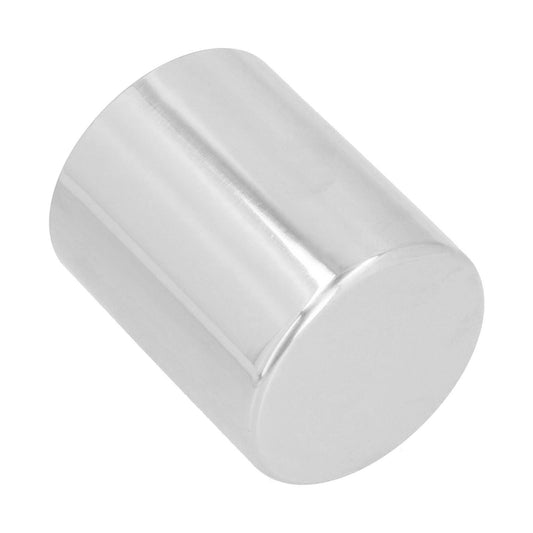 Desktop Pencil Cup in polished silver stainless steel, with a smooth cylindrical shape and solid rounded base