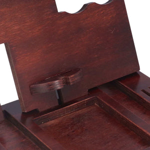 Desktop Storage Bracket in dark reddish-brown wood with a notched upright back panel and small raised holder