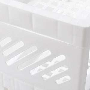 Desktop Storage Shelf Multifunctional white plastic organizer with a perforated slatted shelf and raised storage compartments