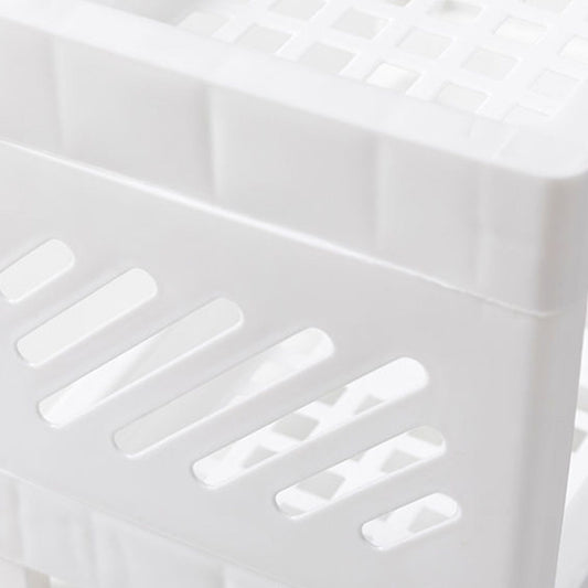Desktop Storage Shelf Multifunctional white plastic organizer with a perforated slatted shelf and raised storage compartments