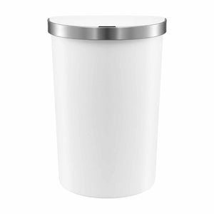 Devanti 50L Motion Sensor Bins with a white tapered plastic body, silver metal rim and integrated lid