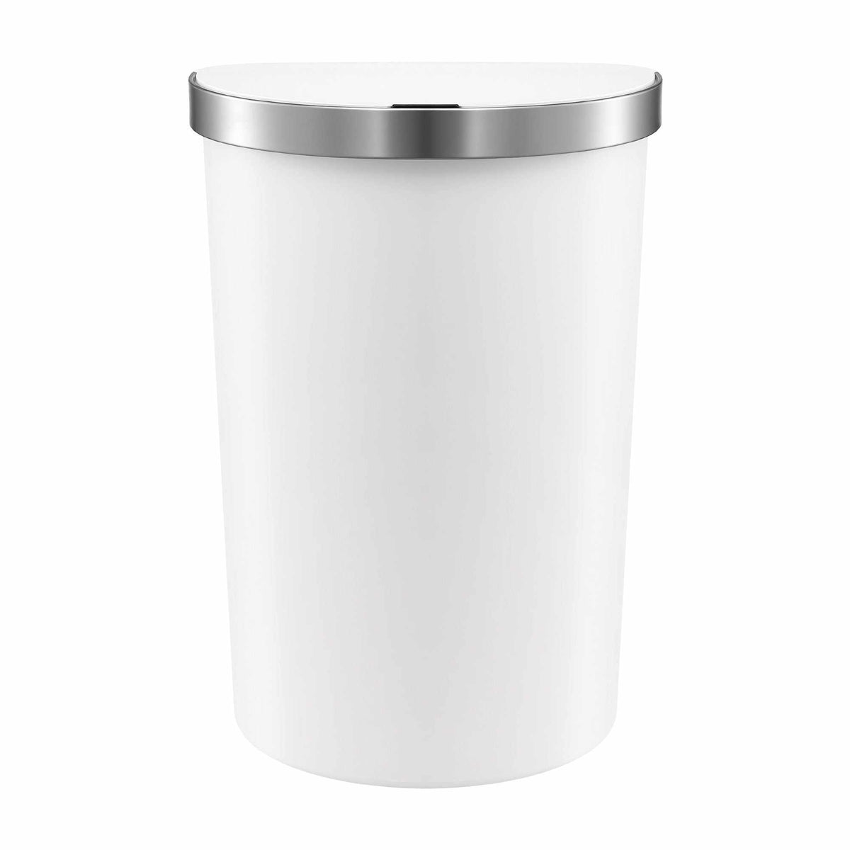 Devanti 50L Motion Sensor Bins with a white tapered plastic body, silver metal rim and integrated lid