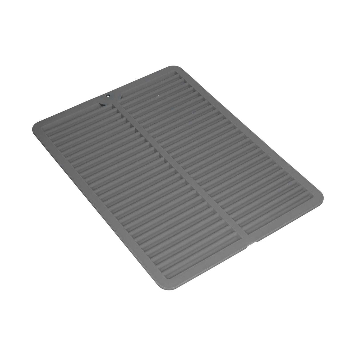 Dish Drying Mat in charcoal grey silicone with a raised ribbed surface, wide edges and a central drainage channel