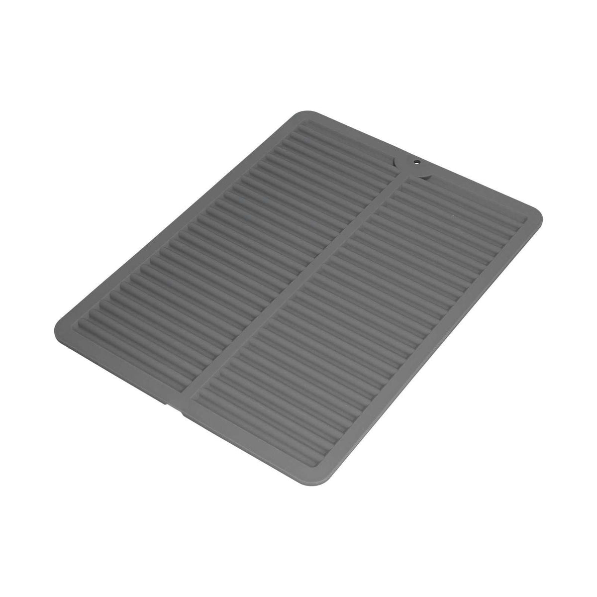 Dish Drying Mat in charcoal grey silicone with a rectangular shape and raised parallel drainage ridges