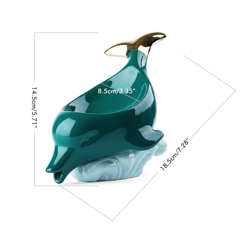 Dolphin Ceramic Soap Box in glossy teal-green ceramic, shaped like a leaping dolphin with an open soap-holding bowl