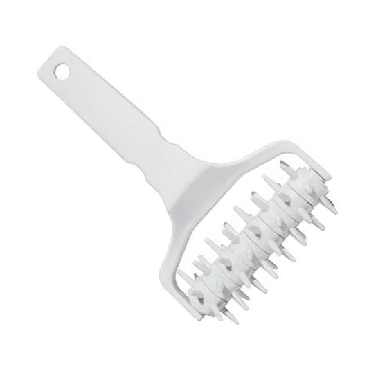 White PP plastic Dough Docker Prevent Blistering roller with a long handle, hanging hole and dense pointed pins