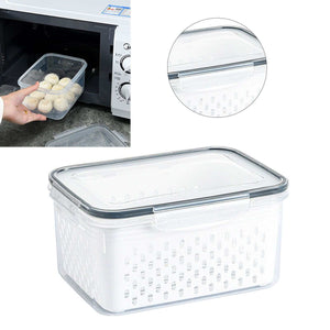 Drain Storage Basket Box in clear PP with a fitted grey-edged lid and perforated draining basket insert.