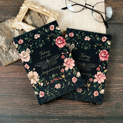 Vintage Floral Hardcover Notebook – Dragonfly & Rose Design, 2 Pack