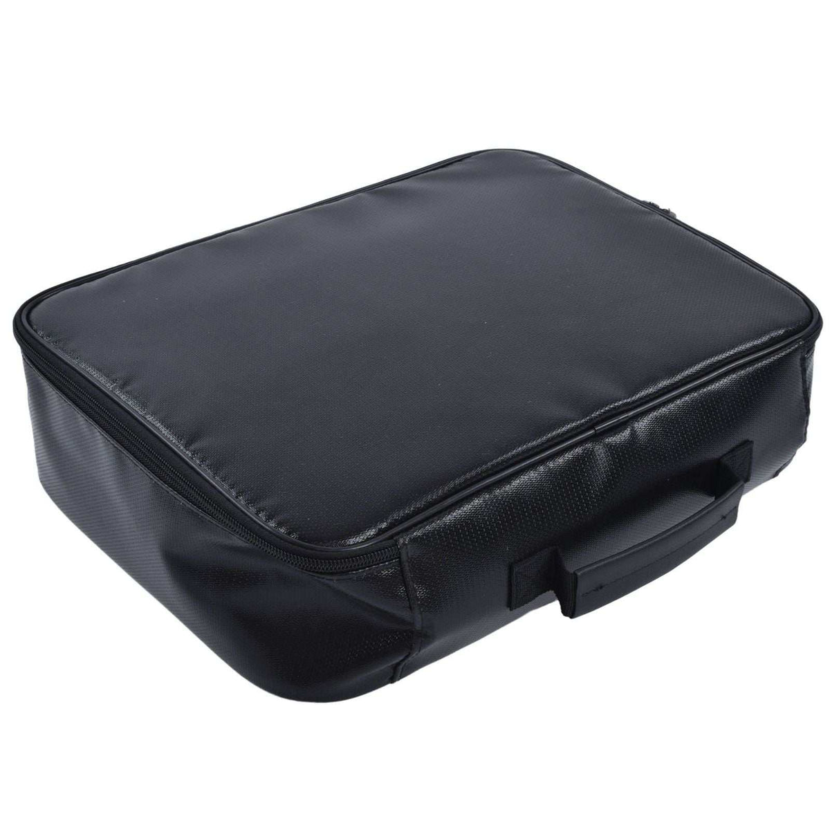 Fireproof Document Bag in black with a smooth, zip-around rectangular case and sturdy carry handle