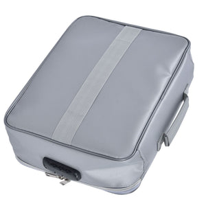 Fireproof Document Bag in silver silicone-coated fibreglass, with a zippered case shape and wide grey strap across the lid