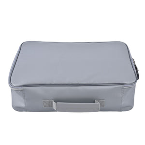 Fireproof Document Bag in silver-grey with a smooth coated fabric exterior, rounded rectangular shape and sturdy front handle
