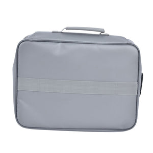 Fireproof Document Bag in silver-grey with a smooth fabric exterior, stitched edging, top handle and rear luggage strap