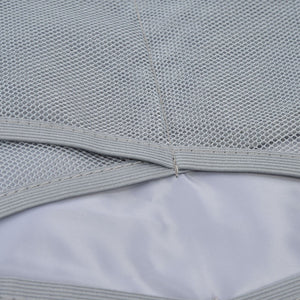 Fireproof Document Bag in silver with a smooth fabric panel and grey mesh pocket, finished with stitched edging.