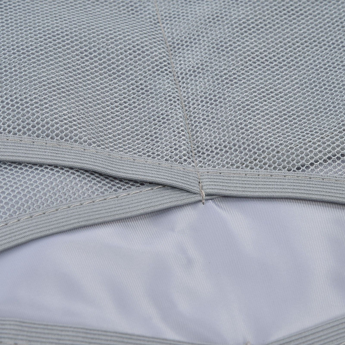 Fireproof Document Bag in silver with a smooth fabric panel and grey mesh pocket, finished with stitched edging.