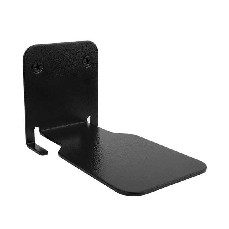 Floating Bookshelf Invisible black metal book holder with a flat rectangular shelf, rounded front edge and two screw holes