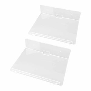Floating Shelf pair in clear acrylic, each with a raised wall-mounting plate and a slim front retaining lip