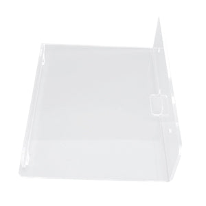 Floating Shelf in clear acrylic with a smooth rectangular platform and raised side supports for wall display