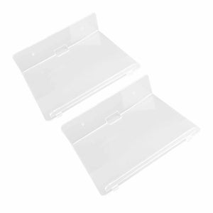 Floating Shelf pair in clear acrylic, each with a slim wall-mount plate, screw holes and raised front edge