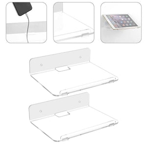 Floating Shelf set of two clear acrylic wall-mounted shelves with slim raised backplates and front lips for display