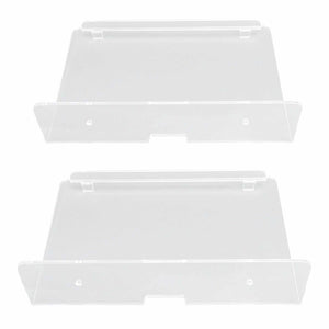 Floating Shelf pair made from clear acrylic, with smooth rectangular platforms and raised front lips for display.