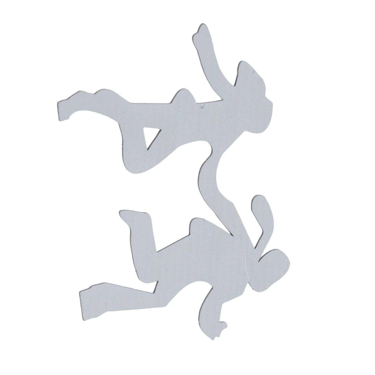Floating Shelf Toilet Paper Holder in silver-toned metal, formed as two playful climbing figures with curved limbs.