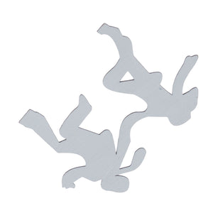 Floating Shelf Toilet Paper Holder appears as a flat silver metal wall bracket with two irregular, branching cutout arms.