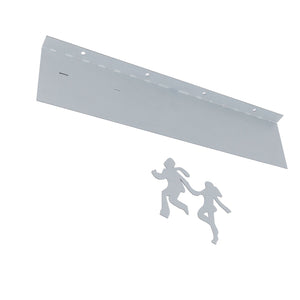 Floating Shelf Toilet Paper Holder in silver metal, with a long angled wall-mount plate and two small human-shaped cutouts