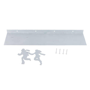 Floating Shelf Toilet Paper Holder kit with a silver stainless steel wall shelf, two decorative figure hooks, and mounting screws