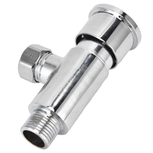Flush Valve with Hand Push Button in polished silver metal, featuring a cylindrical body, threaded outlet and wide push cap