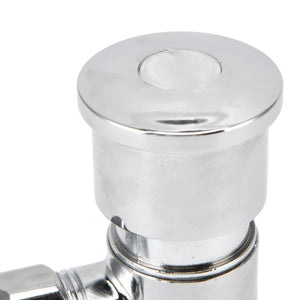 Flush Valve with Hand Push Button in polished silver metal, featuring a wide round push top and cylindrical valve body