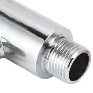 Flush Valve with Hand Push Button, polished silver metal tube with a threaded G1/2 fitting and dark opening